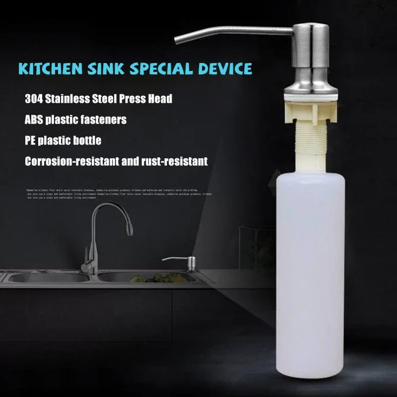 Kitchen Sink Liquid Soap Dispenser Pump Stainless Steel 500ML Liquid Soap Bottle Sink Mount Hand Pressure Soap Dispenser Bottle