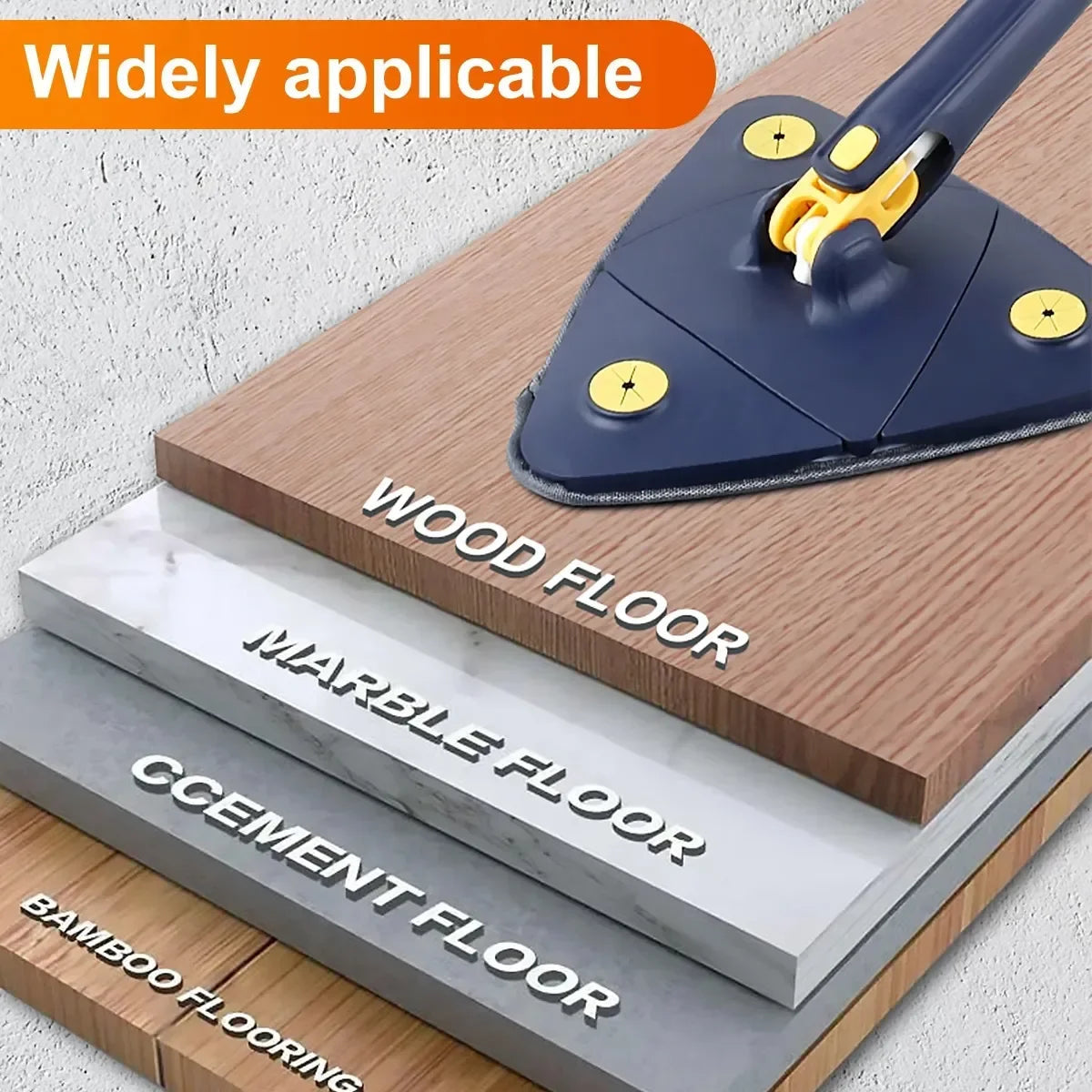 Triangle 360 Mop: Telescopic Ceiling Brush for Tiles and Walls, Self-draining