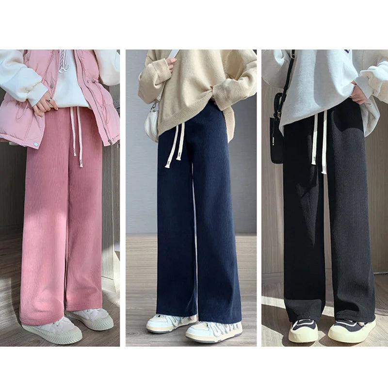 Women Long Pants Autumn Winter Women Elastic Waist Straight Long Wide leg pants 2023 Casual Female Long Pants Trousers
