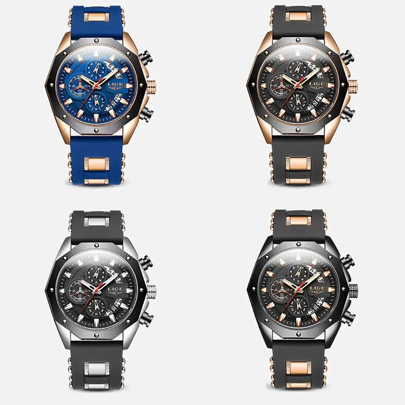 Discover LIGE Fashion Men's Luxury Silicone Sport Watch with Quartz Movement, Date Function, Waterproof Design, and Chronograph Features