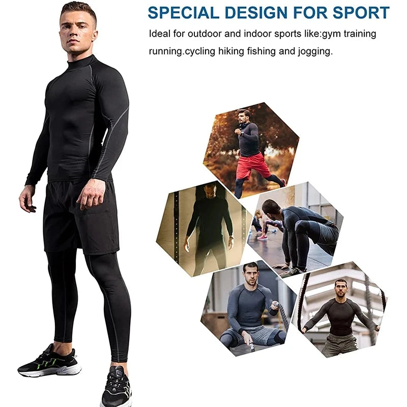 Men's Long Sleeve Compression Gym T-Shirt - Quick Dry, Tight Fit for Bodybuilding and Running