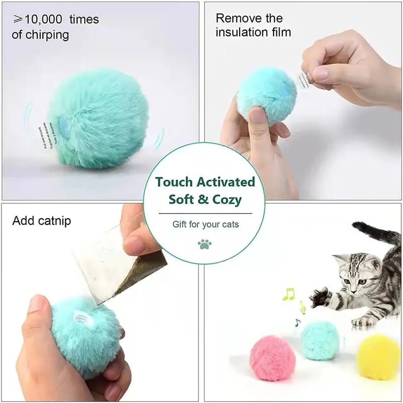 Interactive Ball Smart Cat Toys Plush Electric Catnip Training Toy Kitten Touch Sounding Pet Product Squeak Toy Ball - Etawia Products