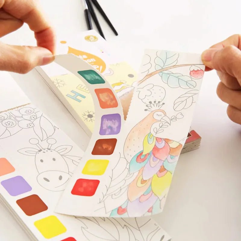 Kids' Portable Watercolor Painting Book with Water Brush, Gouache Graffiti, Coloring Pictures, Drawing Toys, Kindergarten Gifts - Etawia Products