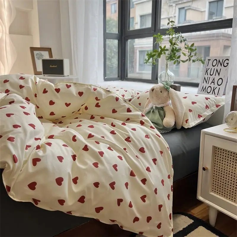 Korean Style Bedding Set Boys Girls Twin Queen Size Duvet Cover Flat Sheet Pillowcase Bed Linen Kids Adult Fashion Home Textile - Etawia Products