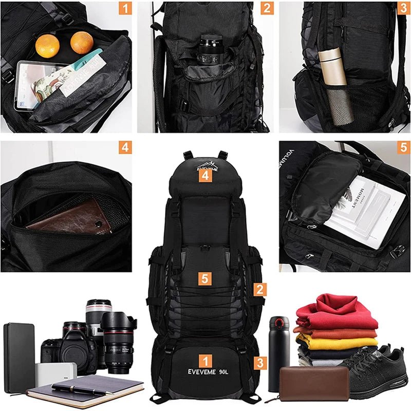 Large 90L Travel Bag Camping Backpack - Hiking, Army, Climbing Bags - Mountaineering Sport Bag - Outdoor Shoulder Rucksack for Men and Women - Etawia Products