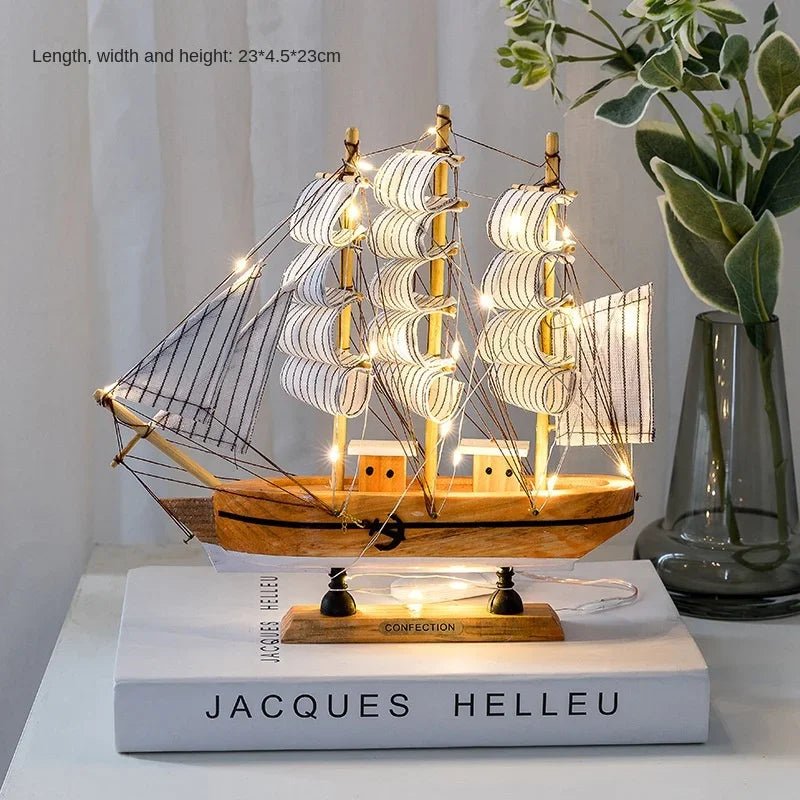Wooden Sailboat Model for Office/Living Room Decor, Nautical Crafts, Creative Home Decoration, Birthday Gift - Etawia Products
