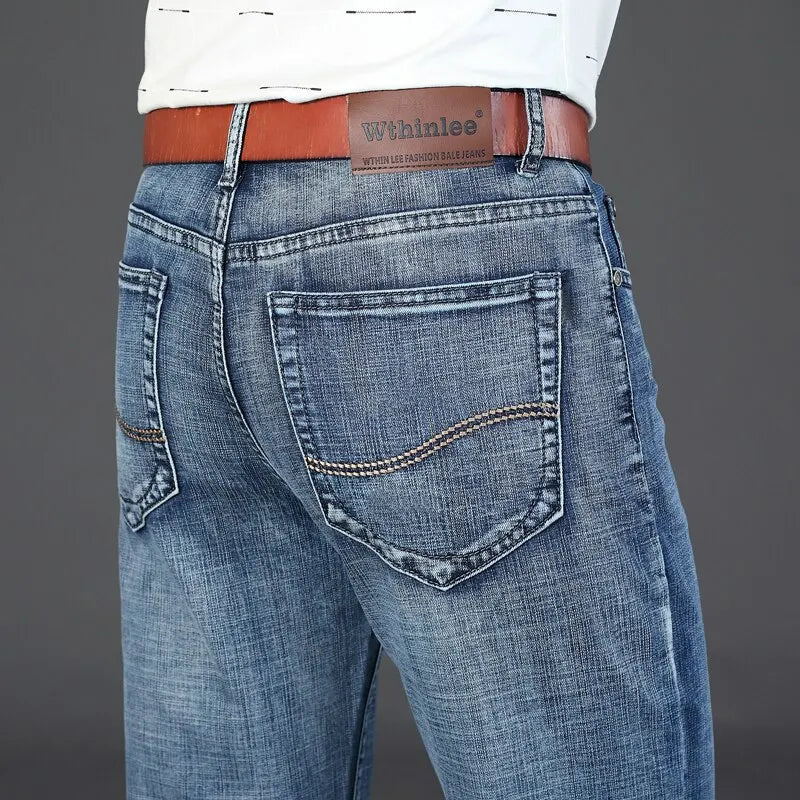 Wthinlee New Business Men's Jeans Casual Straight Stretch Fashion Classic Blue Black Work Denim Trousers Male Brand Clothing - Etawia Products