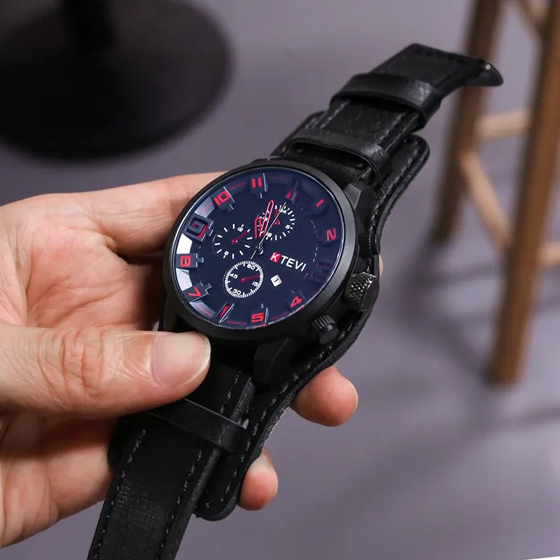 YIKAZE Retro Men's Watch: Classic Luxury, Quartz, Big Dial, Leather Strap, Date Function, Military Style. - Etawia Products