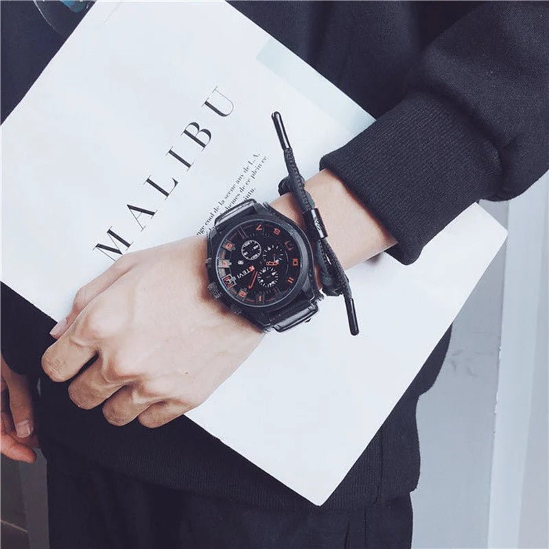YIKAZE Retro Men's Watch: Classic Luxury, Quartz, Big Dial, Leather Strap, Date Function, Military Style. - Etawia Products